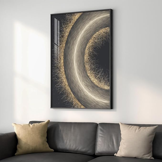 Framed Black and Gold Abstract Wall Art, Modern Luxury Bright Prints Paintings Artwork for Walls, Contemporary Gold Circle Pictures for Living Room Entryway Hallway Dining Bedroom Wall Decor 24x36 In