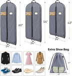 BALEINE 2PK Heavy Duty Garment Bag with Shoe Storage Travel Bag for Dresses, Suit, Coats Travel Essential (43", Grey)