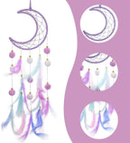 Dream Catcher Wall Hanging Set, 2 Pcs Purple Dream Catchers Wall Decor Feather Hanging Ornaments Moon Star Design Dreamcatcher for Girls Bedroom Room Decor Birthday
