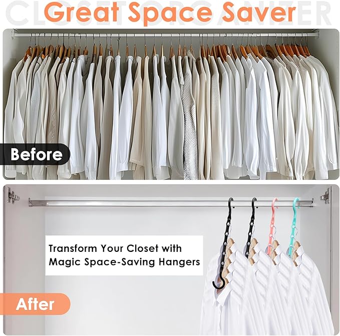Magic Clothes Hangers Space Saving, Premium Closet Organizers and Storage, Sturdy Plastic Cascading Hanger with 360° Swivel Hooks for 20 Heavy Clothes, College Dorm Room Essentials for Girls, 4 Pack