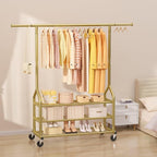 EAGMAK Heavy Duty Clothes Rack Load 688 LBS, Rolling Clothing Rack With 3 Shelves, Adjustable Metal Clothes Hanger with Wheels Portable Wardrobe Organizer Garment Rod for Hanging Clothes (Gold)