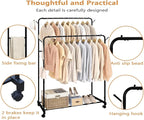 AT-VALY Double Rod Clothing Rack with wheels,Garment Rack for Hanging Clothes,Multi-functional Bedroom Clothes Rack (Black)