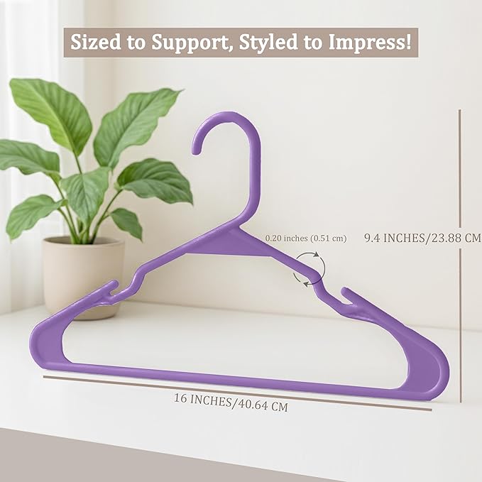 Utopia Home Plastic Hangers 50 Pack - Perfect Space Saving Clothes Hanger - Durable and Strong - Perfect Closet Organizers with Shoulder Grooves (Purple)