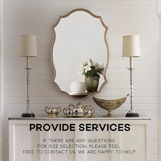 Wall Mirror in Vintage Golden, Decorative 20”x30“ Accent Vanity Mirrors, Wall Mounted Mirror Antique Brass Metal Frame for Living Room Bedroom Bathroom Entryway Stairway Kitchen