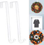 Emopeak 15 Inch Clear Wreath Hangers for Front Door - 2 Pack, Non Scratch Over The Door Hooks Wreath-Door-Hanger Sturdy Over The Door Hooks for Easter Halloween Christmas Decoration