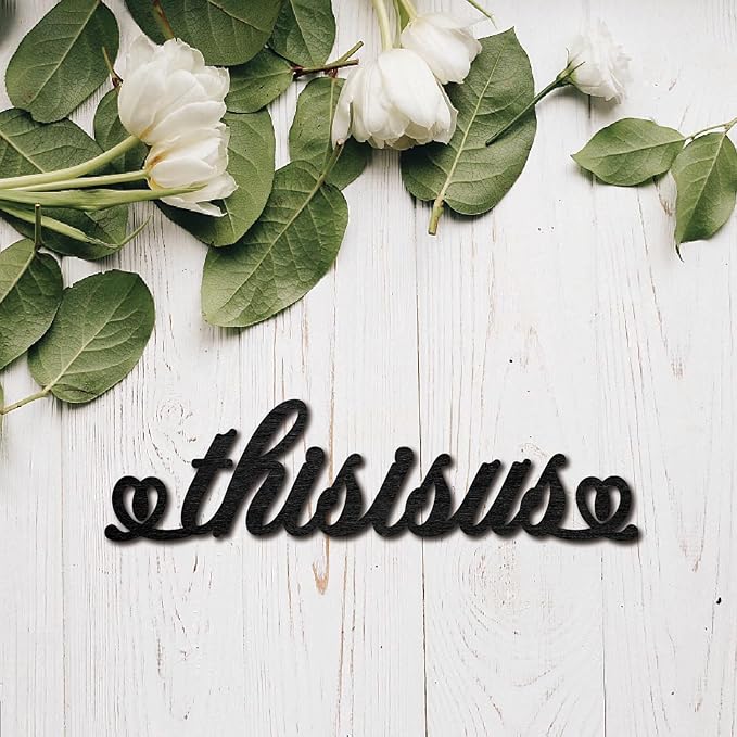 CREATCABIN This is Us Laser Cut Wood Letter Sign Black Wall Decor Cutouts Unfinished Wooden Signs Wall Art Basswood Hanging Sculpture Decoration for Painting Crafts DIY Home Bedroom 11.9x3.1Inch
