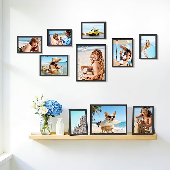 15 Pack Picture Frames Collage Wall Decor, Black Frame Set with 3pcs 8x10, 6pcs 5x7, 6pcs 4x6 for Gallery Display, Wall Mounting & Tabletop, Bulk Photo Frames for Living Room Decor