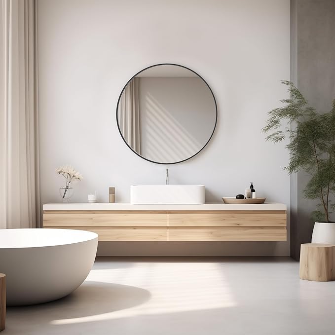 DUMOS Gold Circle Mirror for Wall 24.02 inch, Bathroom Round Wall Mirror for Over Sink, Bathroom, Entryway, Bedroom, Vanity, Shatterproof& Crystal-Clear