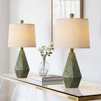 PoKat 20.25" Green Table Lamps Set of 2 for Night Stands, Vintage Bedside Lamps for Bedroom Living Room, Retro Bedroom Lamps for End Table, Suitable for Small Place, Green with Gold