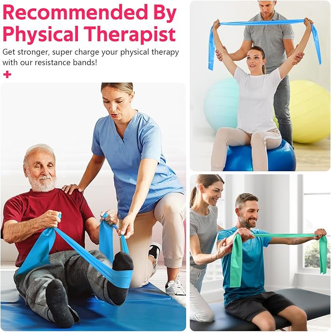 RENRANRING Resistance Bands for Working Out, Exercise Bands for Physical Therapy, Stretch, Recovery, Pilates, Rehab, Strength Training and Yoga Starter Set