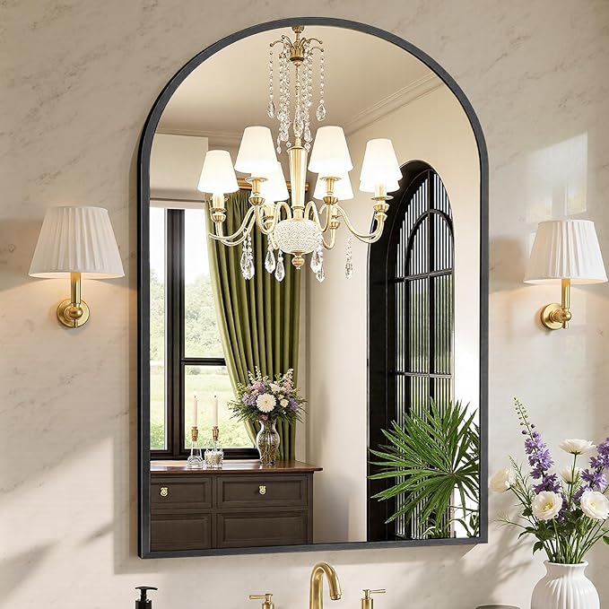 Sweetcrispy 30"x40" Arched Black Bathroom Mirrors for Wall, Bathroom Mirrors for Over Sink, Metal Framed with HD Shatter-Proof Glass for Entryway, Living Room, Bedroom, Home Decor