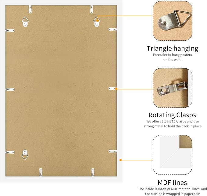 16x24 Picture Frame White Set of 3, Display Pictures 12x18 with Mat or 16 x 24 Without Mat, Poster Frames 16x24 Poster Frames for Wall Hanging Horizontal and Vertical