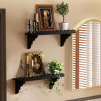 QsQueen Scalloped Wood Wall Shelf – 17 Inch Floating Shelf with Wood Brackets, Easy to Install Rustic Wall Shelf for Living Room, Bedroom, Bathroom, or Any Space, Black Shelves
