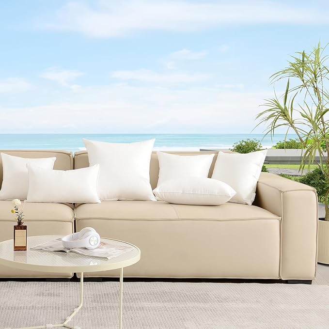 Oubonun 16x16 Outdoor Pillow Inserts (Pack of 2) - Square Waterproof Throw Pillow - Decorative Throw Pillows Insert for Couch Sofa Bed Patio Furniture - White Pillows