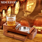 Father Day Gifts Cigar Ashtray Coaster Whiskey Glass Tray and Cigar Holder, Wooden Ash Tray, Slot to Hold Cigar, Cigar Rest Cigar Accessory Set Gift for Men Dad, Great Decor for Home(Large drawer)