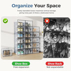 NEWBULIG 15 Pack Clear Shoe Storage Boxes, Shoe Organizer for Closet with Lid, Durable PE Transparent Shoe Containers Ideal for Sneakers, Heels & Boots, Black