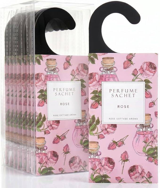 ROSE COTTAGE Large 12 Packs Rose Hanging Closet Deodorizer Air Freshener Long Lasting Scented Sachets Smell Goods for House