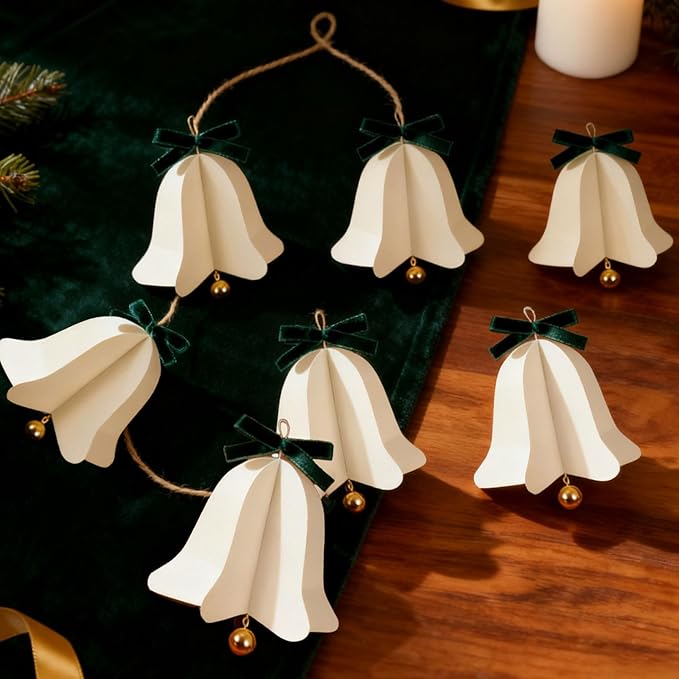 Christmas Bell Ornaments Christmas Tree Decorations Paper Hanging Bell Ornaments for Xmas Tree Décor, New Years Party Winter Xmas Party Holiday Home Decor,Ceilings Decor 9 PCS
