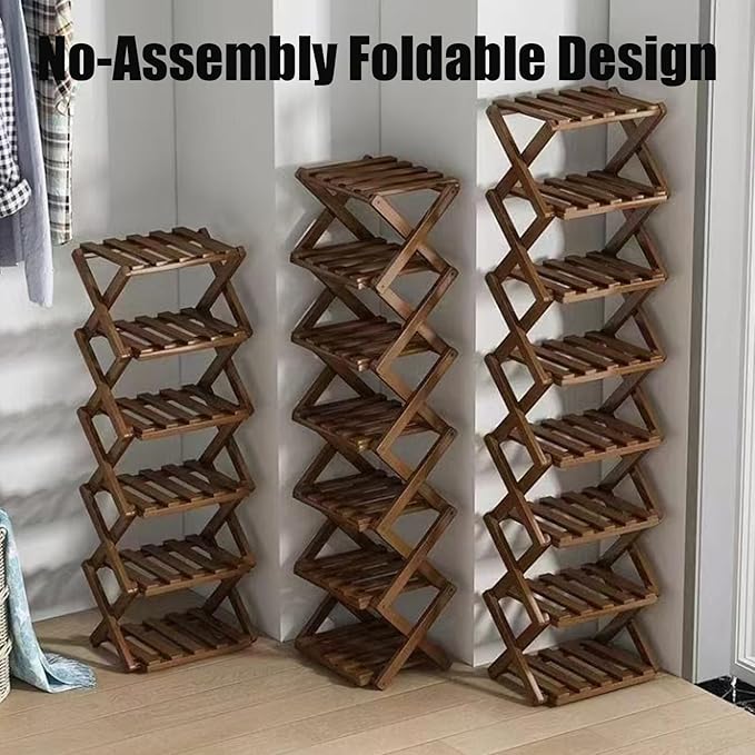 9 Tier Bamboo Shoe Rack, Foldable Shoe Rack, Shoe Rack, Ertical Shoe Organizer for Small Spaces, No Assembly Narrow Shoe Shelf for Entryway Closet Dorm (Yellow, 3 Layers)
