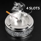 Ashtray, Cool Ashtrays for Cigarettes Outdoor, Cute Glass Ash Tray for Office Tabletop, Crushed Diamond Home Decor, Bling Crystal Decorative Ashtray for Smokers Indoor Use, 4"L x 4"W x 1.57"H, Silver
