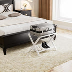 HITNET White Luggage Rack, Folding Suitcase Stand, Bamboo Luggage Holder with Storage for Guest Room Bedroom Hotel