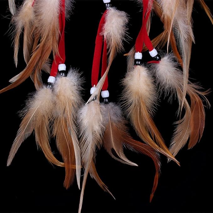 Heart Shaped Dream Catcher with Feathers Car Wall Hanging Decoration (Red)