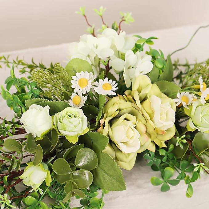 Artificial Greenery Flower Swag, Fake Eucalyptus Rose Flower Swag for Door Lintel Spring Summer Arch Flower Swag for Wedding Home Party Table Door Wall Decor