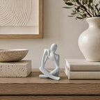 White Bookshelf Decor Thinker Statue, Abstract Reading Figurine Style B, Resin Decorative Bookend for Coffee Table, Shelf, Home Office, Library