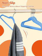 HOUSE DAY 14 Inch Kids Velvet Hangers 50 Pack, Durable Big Kids Hanger for Youth, Non Slip Kid Felt Hangers, Cute Childrens Hanger for Closet, Blue