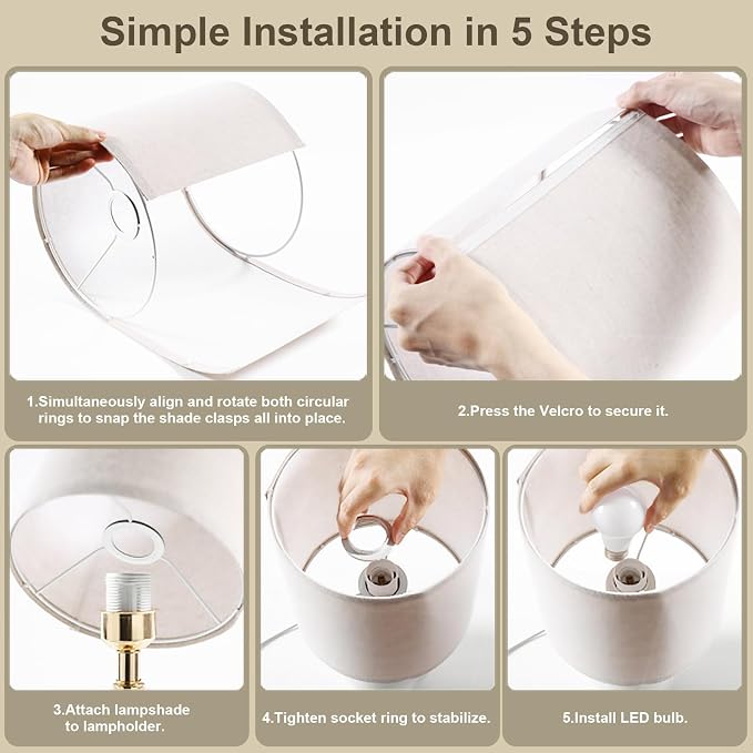 Dawnwake 17.3" Table Lamp Set of 2 for Living Room Bedroom, Bedside Lamps for Night Stands, Desk Nightstand Lamp Dimmable, Modern Linen Cream Ceramic Lamps (White-B)