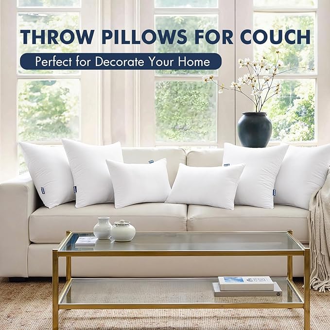 MIULEE Throw Pillows Inserts, Pack of 2 16x24 Inch 100% Virgin Fiber Filling Bed Couch Pillows