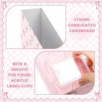 AmazingSpark Set of 4 Pink Bow Magazine File Holder Decorative Foldable Cardboard Magazine Storage Boxes with Acrylic Label Holders Coquettish Boho Organizer for Office Home Organization Storage