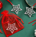 Set of 3 Christmas Hanging Ornaments - Silver Snowflake Star Pawprint Christmas Tree Decor for Xmas Tree Gift Decorative Hanging Ornaments Hanging Pendants (3, Silver Star)