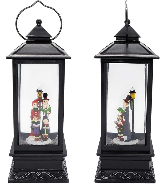 Wondise Christmas Lighted Musical Snow Globes Lantern with Timer, 12 Inches USB Powered and Battery Operated Spinning Water Glittering (Choir)