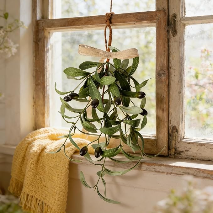 4 PCS Spring Summer Teardrop Swag Chandelier Rings Wreaths Decoration with Bow Artificial Green Olive Sconce Lighting Swag Wreath Greenery Candlestick Wreath for Farmhouse Wall Cabinet Holidays Decor
