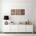 qmmp Modern Wooden Wall Sculptures - Set of 3 - Home Decor Accent - Large Wall Art for Living Room, Bedroom, Office - Easy Installation (Walnut, Medium - Direction)