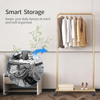 Simple Trending Standard Clothes Garment Rack, Clothing Rolling Rack with Mesh Storage Shelf on Wheels, Golden Yellow