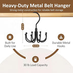 ZEDODIER 4 Pack Belt Organizer for Closet, Heavy-Duty Rotating Belt Hanger Rack Holds Multiple Belts, Hanging Space Saving Metal Belt Holder for Closet Storage, Black