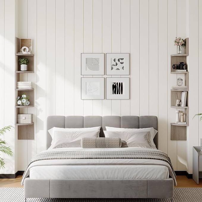 HOOBRO Corner Shelf Wall-Mounted, Set of 2 Floating Corner Shelves for Wall, 5-Tier Corner Bookshelves for Living Room, Bedroom, Bathroom, Home Office, Greige BG26BJP201