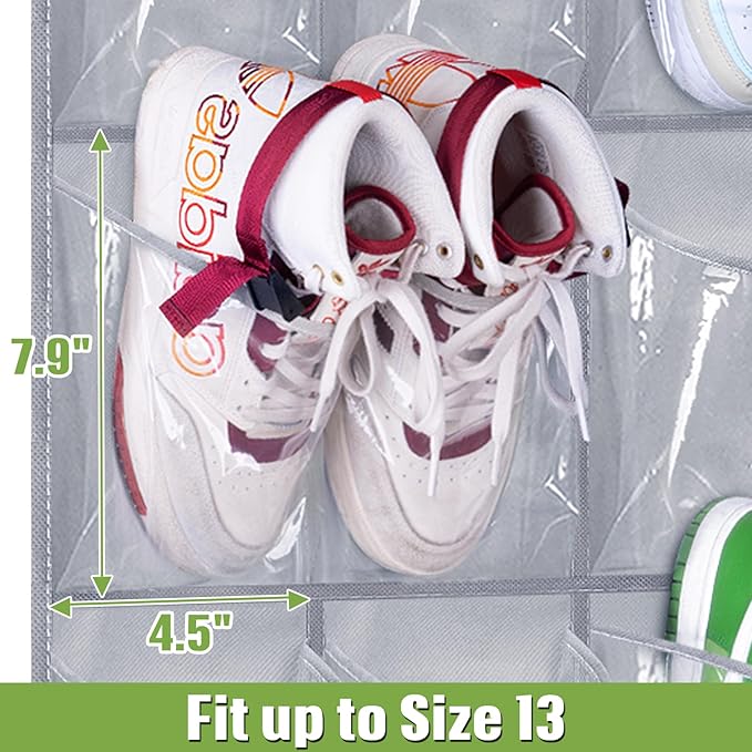 MISSLO 35 Clear Large Pockets Over The Door Shoe Organizer Sturdy Oxford Fabric Hanging Shoe Rack Closet Shoe Holder Hanger, Grey