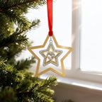 Set of 3 Christmas Hanging Ornaments - Silver Snowflake Star Pawprint Christmas Tree Decor for Xmas Tree Gift Decorative Hanging Ornaments Hanging Pendants (3, Golden Star)