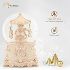 Carousel Music Box Rose Gold Christmas Snow Globes, 7.1" Glass Rotate Carousel Snow Globe for Kids & Adults, Classic Wind up Musical Snow Globe Valentines Day Gifts, Carousel Horse Home Decor