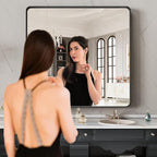 LOAAO 40X38 Inch Black Metal Framed Bathroom Mirror for Wall, Matte Black Bathroom Vanity Mirror Farmhouse, Anti-Rust, Tempered Glass, Hangs Horizontally or Vertically