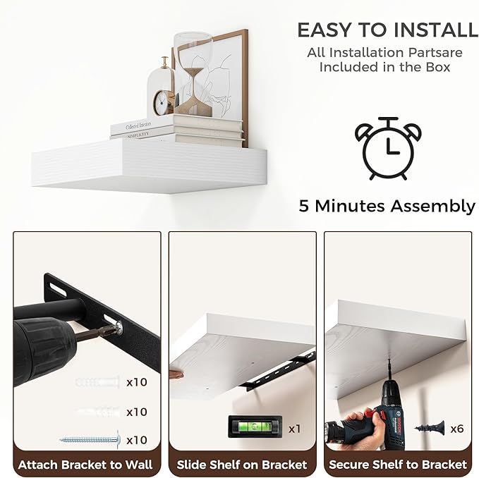 Venusmiles Square Floating Shelves for Wall, 12" W x 12" D x 2" H, 2 Pack of Small Wall Mounted Engineered Wood Shelves with Invisible Brackets for Living Room, Bedroom, Bathroom, Kitchen Decor, White
