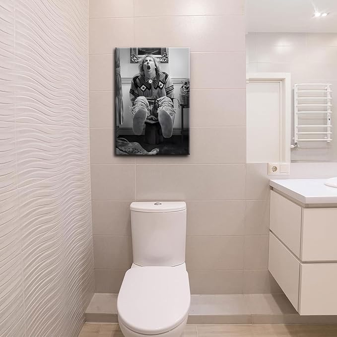 Funny Bathroom Canvas Wall Art Set of 2 - Black and White Vintage Humor Wall Decor, Dumb And Dumber Comedy Movies Posters for Toilet Bathroom Decor 12x16 inch Framed