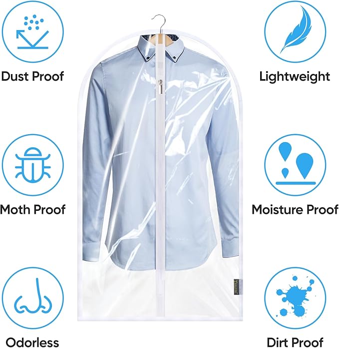 BALEINE 48'' Clear Garment Bags, 2 Packs PEVA Dress Bag for Closet Clothes Dresses Suit Coats Storage (Clear, 2PK)