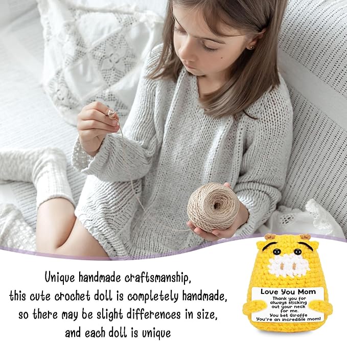Positive Crochet Animals Giraffe with Positive Card Birthday for Women Her Daughter Friend, Handmade Emotional Support Crochet Giraffe for Thanksgiving Basket Home Decor