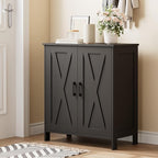 Farmhouse Shoe Cabinet with 2 Barn Doors & Wood Legs, 5-Tier Shoe Storage Cabinet with 3 Adjustable Shelves, Tall Shoe Rack Organizer for Closet, Shoe Organizer for Entryway, Hallway, Black