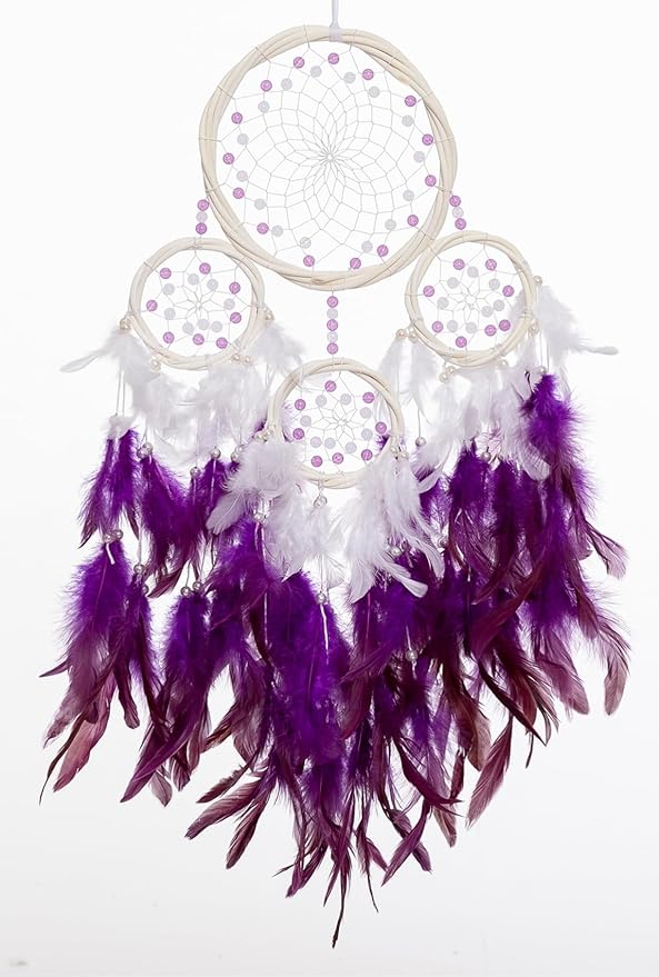 Large Rattan Dream Catchers - Modena Rooster Feather with Luxury Pearl, Multiring, Handmade Dreamcatcher for Bedroom, Dream Catcher for Girls, Dream Catchers for Boys, Dream Catcher Wall Decor