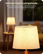 Tripod Table Lamps Set of 2, Small Bedside Lamps, Modern Nightstand Lamp with Dark Pearwood Base & Beige Shade, Boho Desk Light for Bedroom, Kids Room, Living Room, Office, Study, LE51TLP205